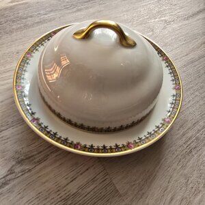 Robert Haviland Le Tannfur Limoges France Covered Butter Domed Dish Gold Gilt